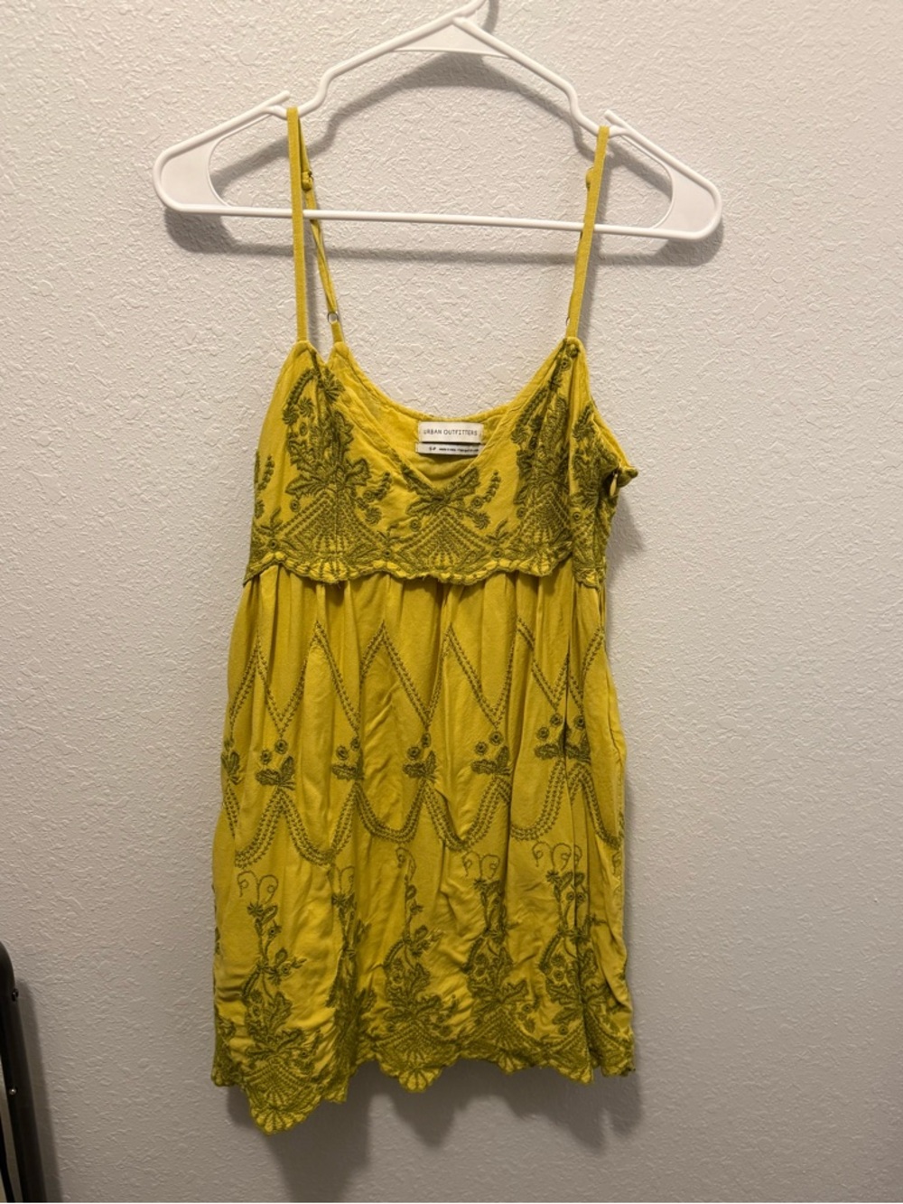 Yellow Embroidered Spaghetti Strap Dress